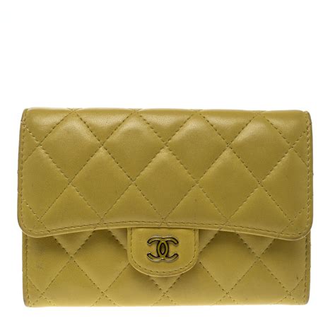 chanel yellow quilted wallet|Chanel small zipper wallet.